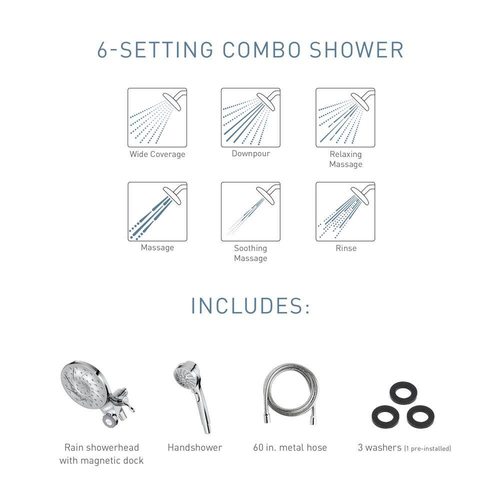 MOEN Attract Magnetix 6-Spray Patterns with 1.75 GPM 6.75 in. Wall Mount Dual Shower Heads and Handheld in Matte Black 26008BL