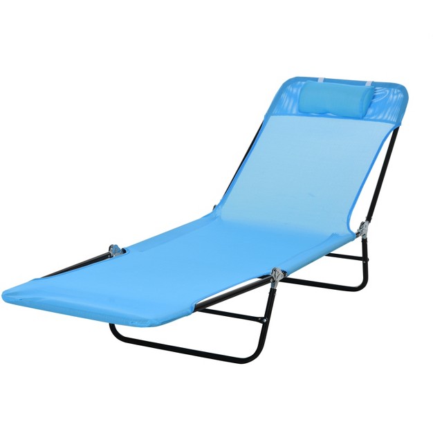 Outsunny Foldable Outdoor Chaise Lounge Chair 6 level Reclining Camping Tanning Chair With Breathable Mesh Fabric And Headrest Blue