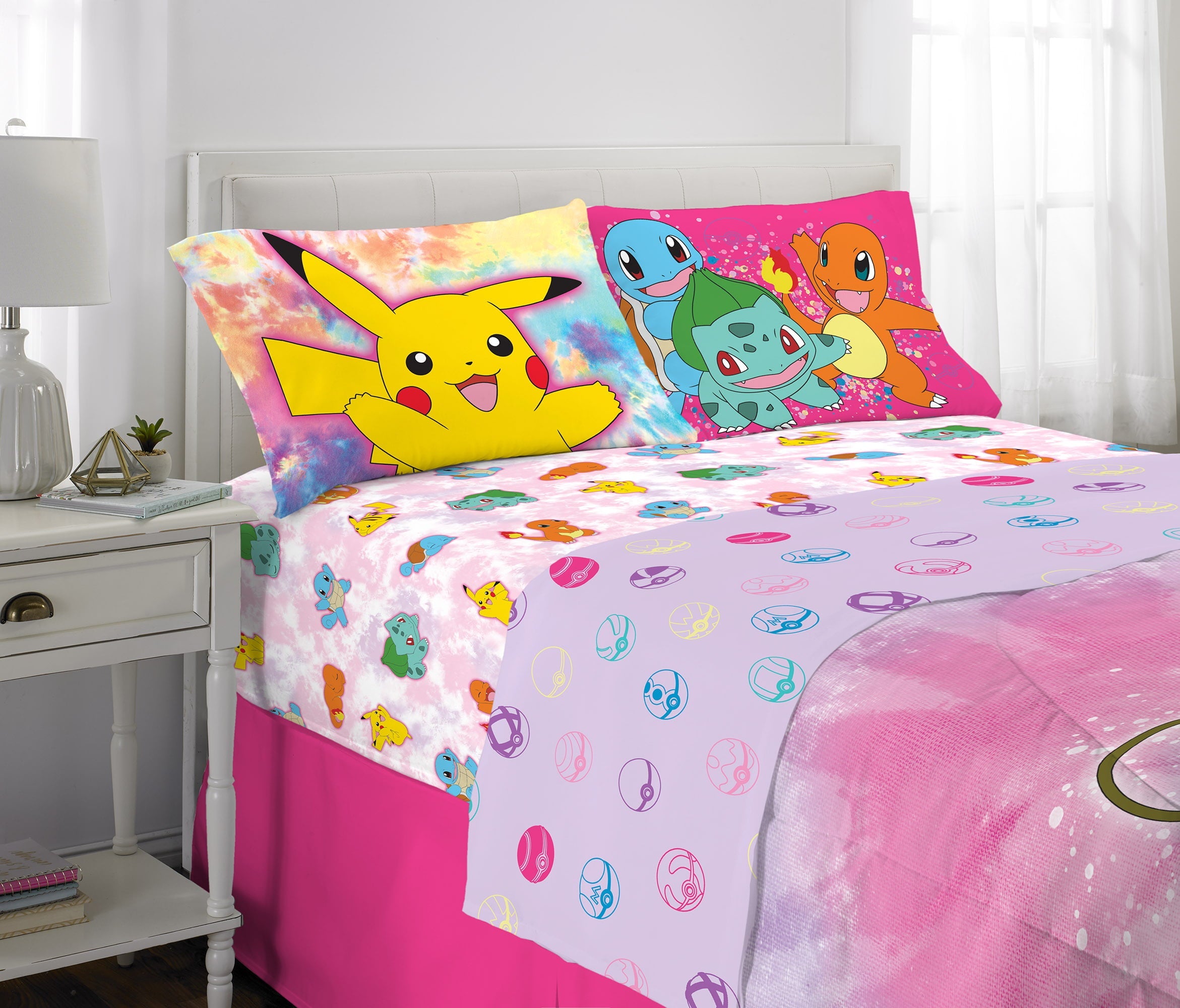 Pokémon Kids Full Bed in a Bag, Tie-Dye, Gaming Bedding, Comforter and Sheets, Purple