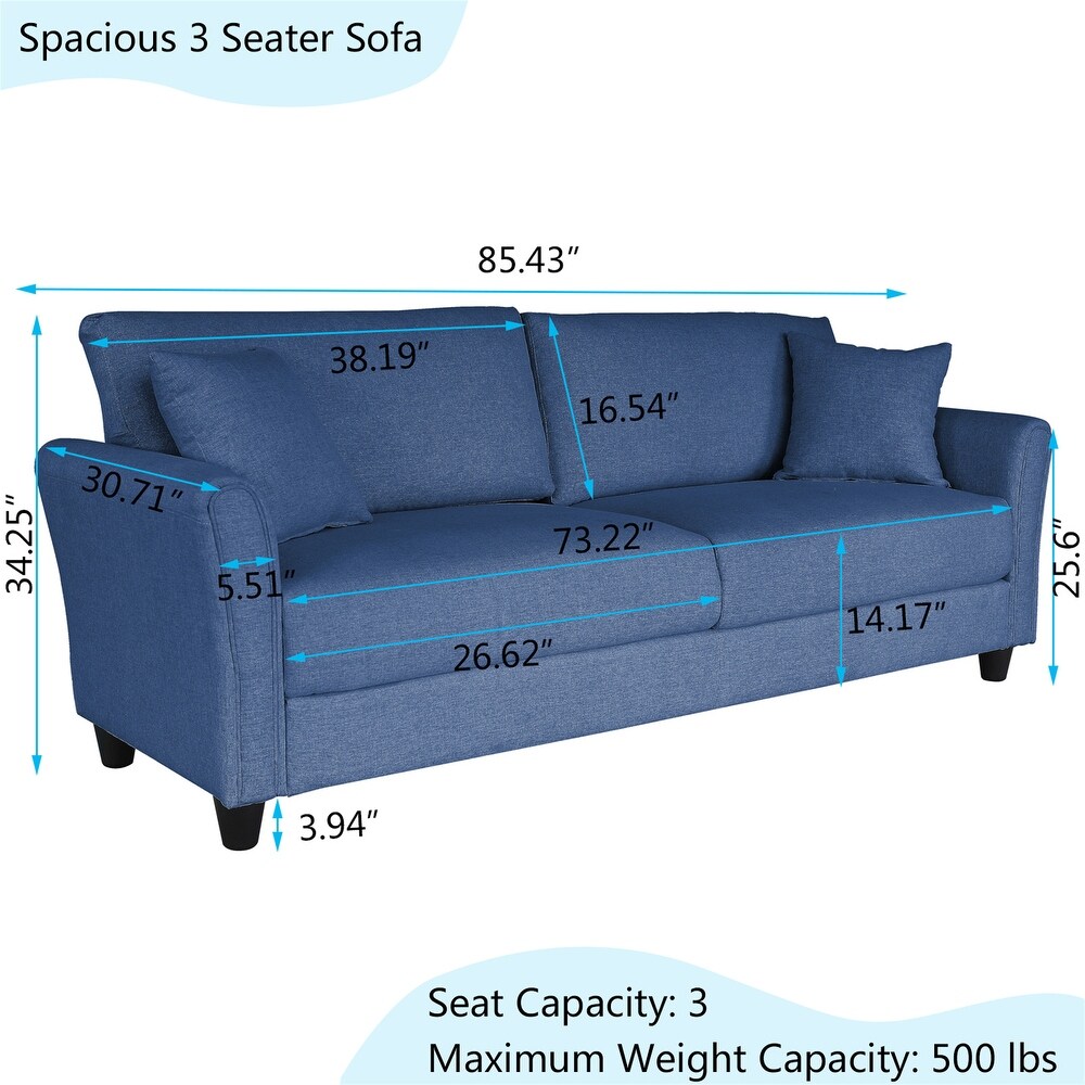 Blue Linen Three seat Sofa