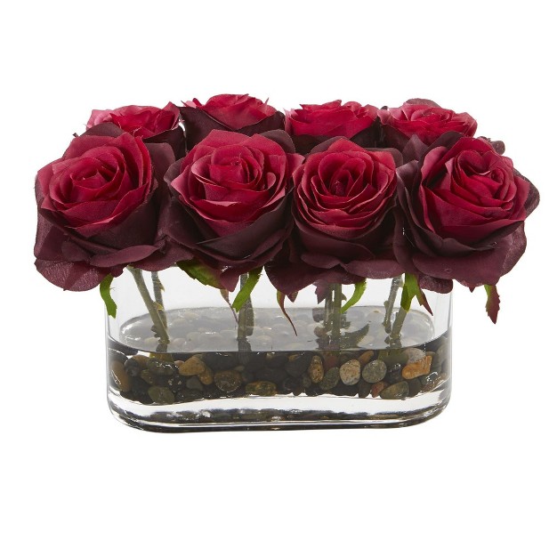 Nearly Natural 5.5-in Blooming Roses In Glass Vase Artificial Arrangement