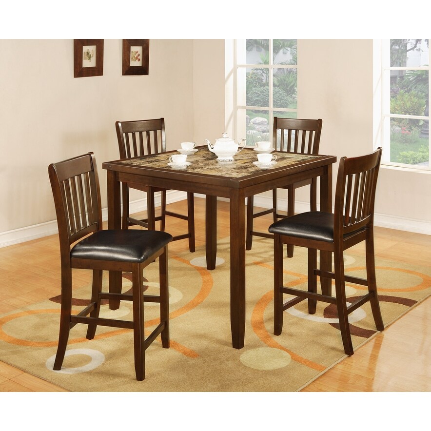 Kaelam 5 Piece Brown Square Faux Marble Counter Height Dining Room Set for 4