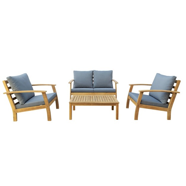 Truwood 4pc Fsc Wood Patio Set With Cushions Gray Dukap