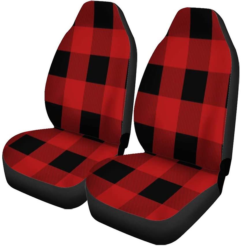 Set Of 2 Car Seat Covers Red Buffalo Lumberjack Plaid Pattern Check Abstract Black Casual Universal Auto Front Seats Protector Fits D---41803