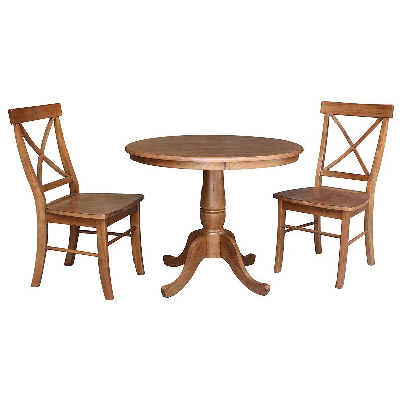 International Concepts Round Pedestal Table and Chair 3-piece Set