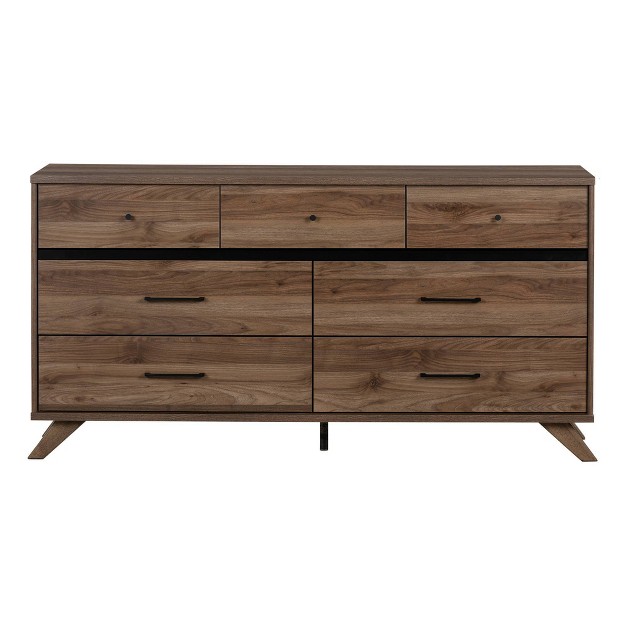 Flam 7 Drawer Double Dresser Natural Walnut matte Black South Shore