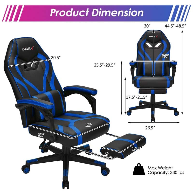 Massage Gaming Chair, Swivel Office Recliner, Adjustable Racing Computer Chair with Lumbar Support, Headrest & Retractable Footrest