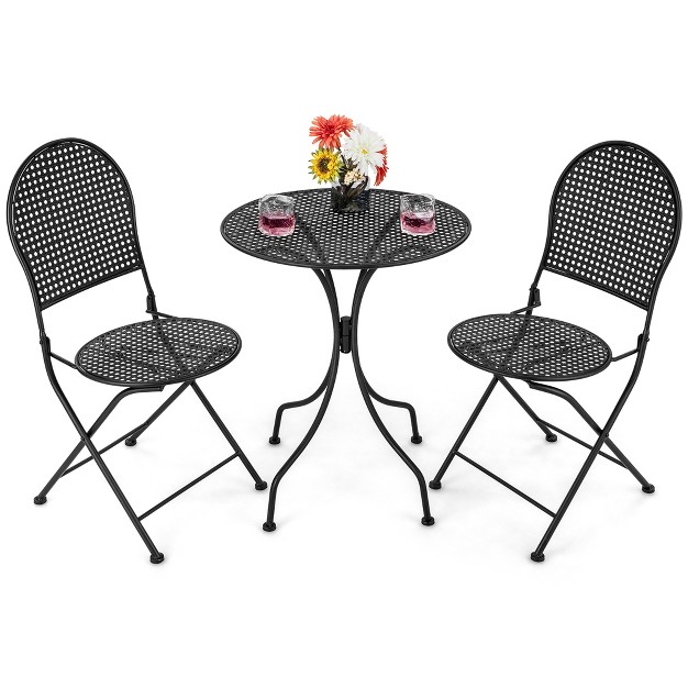 3pcs Patio Bistro Set Outdoor Conversation Furniture Table amp Folding Chair