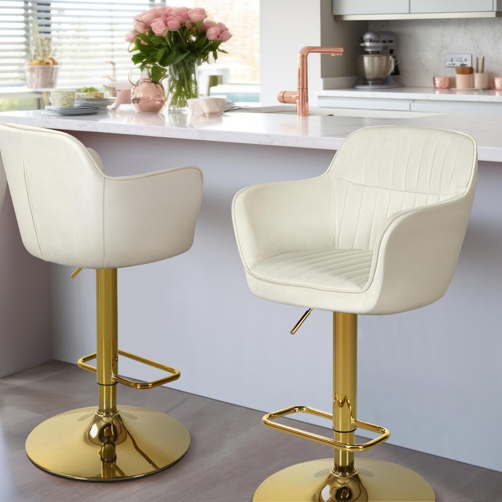 Moasis Velvet Swivel Bar Stools with Adjustable Height and Gold Stainless Steel Base