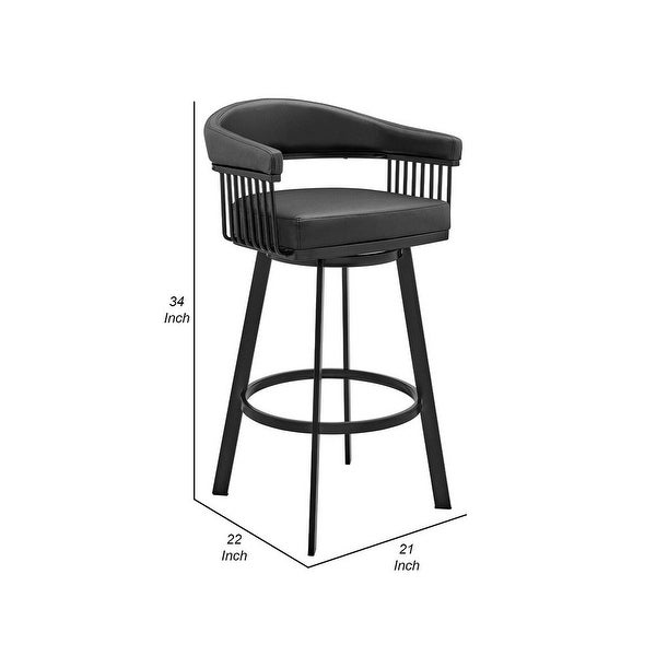 Oliver 26 Inch Counter Stool， Faux Leather， Swivel， Slats - 34 H x 21 W x 22 L Inches