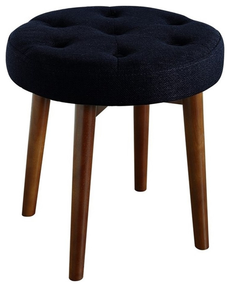 Pemberly Row Modern / Contemporary Round Tufted Stool in Rich Navy   Midcentury   Footstools And Ottomans   by Homesquare  Houzz