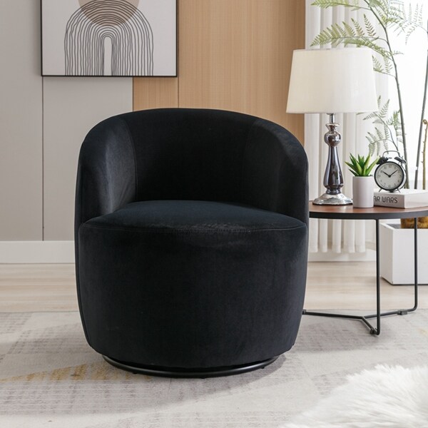 Velvet Fabric Swivel Accent Armchair Barrel Chair With Black Powder Coating Metal Ring