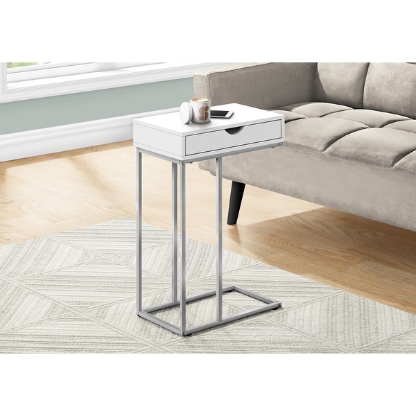 Accent Table， C-shaped， End， Side， Snack， Storage Drawer， Living Room， Bedroom， Metal， Laminate， Contemporary