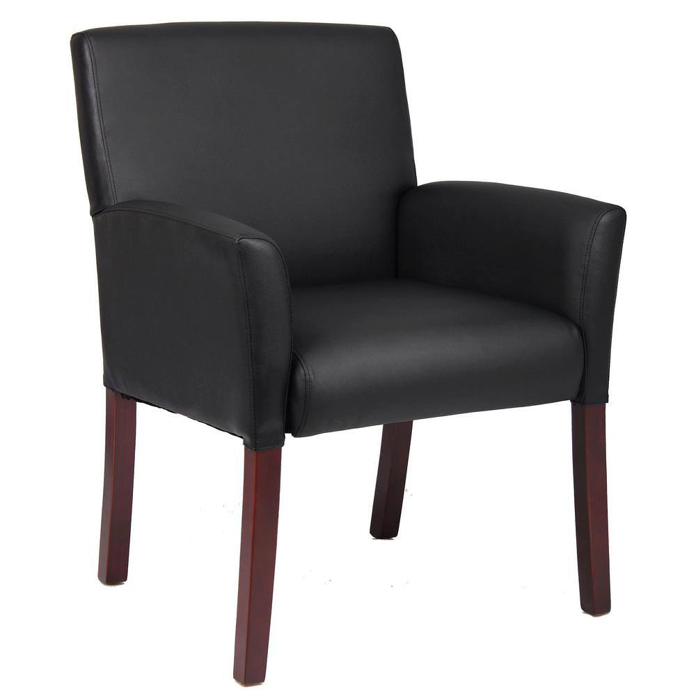 BOSS Office Products Black Contemporary Guest Chair Mahogany Finish Legs B619