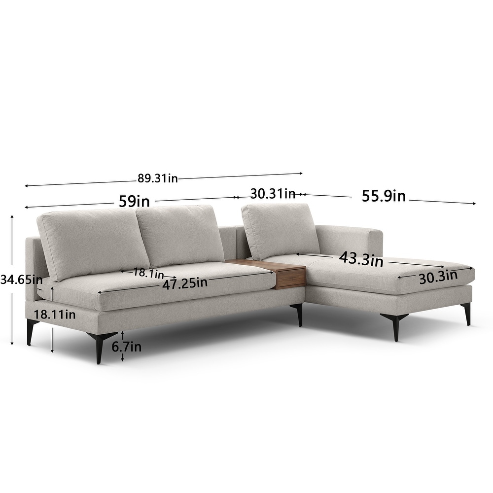 Reversible Recliner Sofa  Beige L shaped Sectional Sofa with Chaise and Drawer Coffee Table  Loveseat+Chaise Set with Pillows