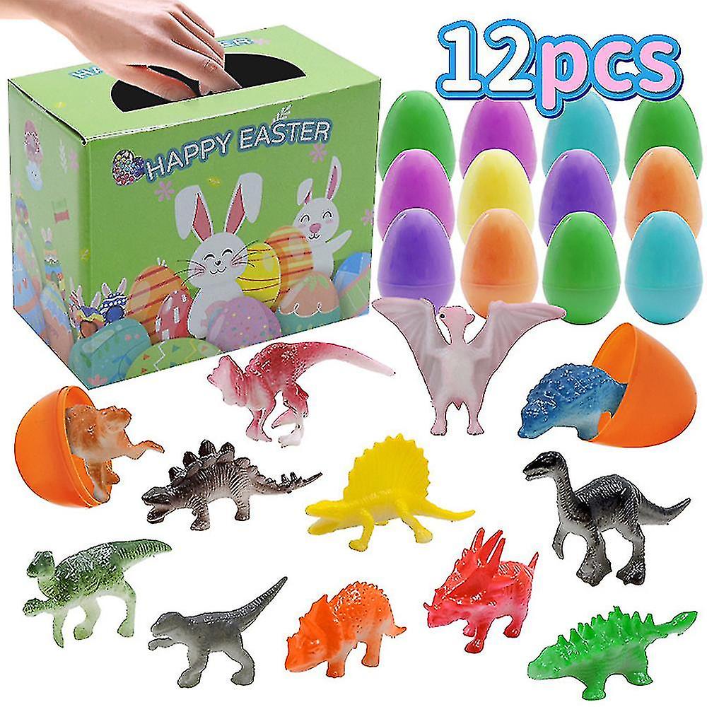 12 Pack Surprise Eggs Prefilled With Dinosaur Toys For Kids - Easter Eggs Hunt Easter Basket Stuffers Fillers Easter Party Favors Easter