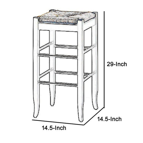 Rush Woven Wooden Frame Barstool with Saber Legs - 14.5 H x 29 W x 14.5 L Inches