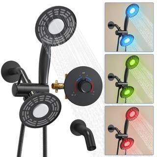 CRANACH Single Handle 3-Spray Tub and Shower Faucet 2.5 GPM 5 in. LED 3-Color Shower Head in Matte Black (Valve Included) SRSFS-1023-BK5