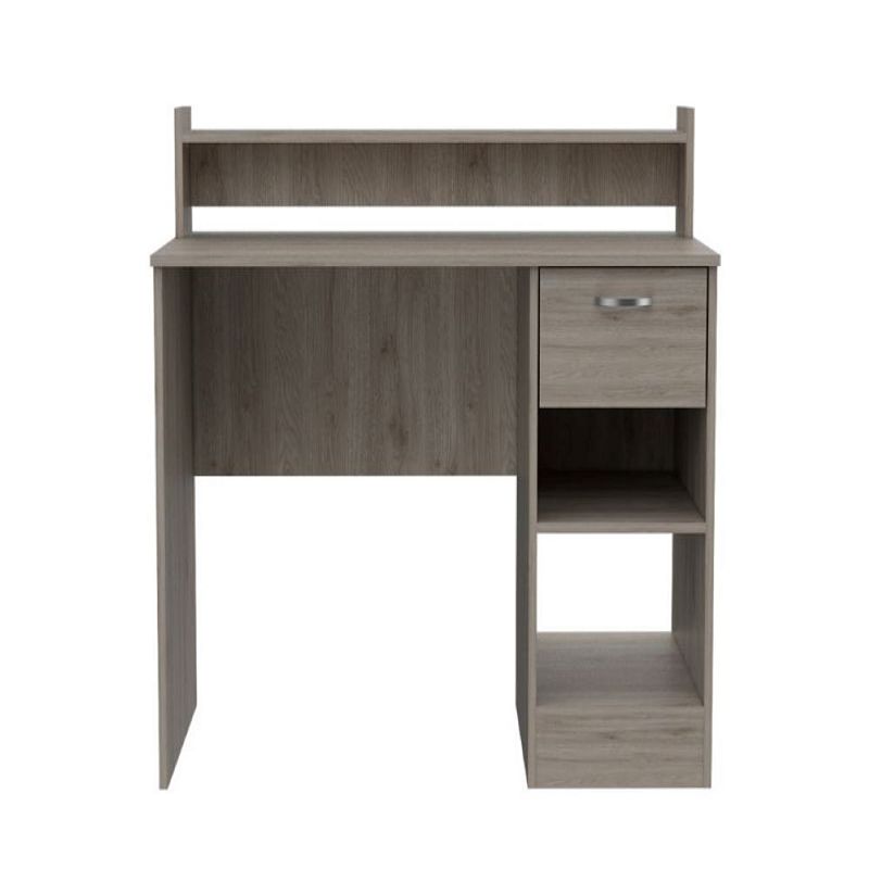 DEPOT E-SHOP Vera Computer Desk with Top Open Shelf， 1-Drawer and 2-Storage Shelves， Light Gray