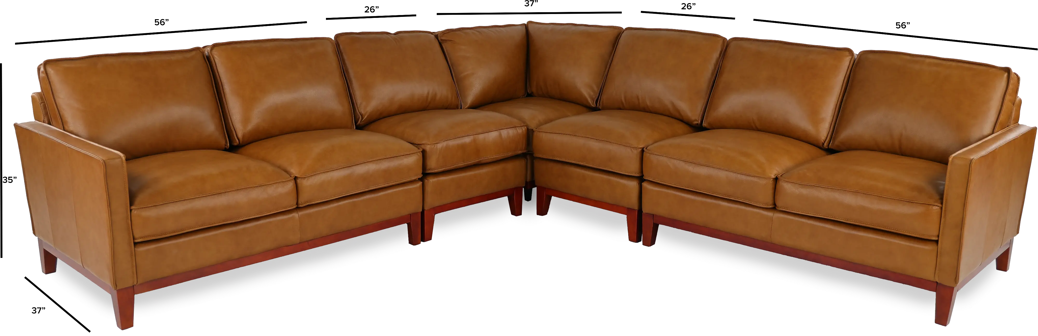 Newport Mid Century Modern Brown 5 PieceSectional