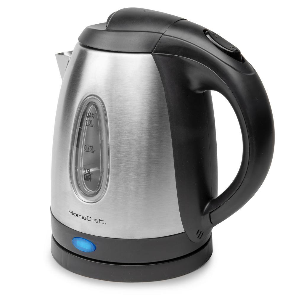 HomeCraft 4-Cup Brushed Stainless Steel Electric Water Kettle Silver HCWKT1SS