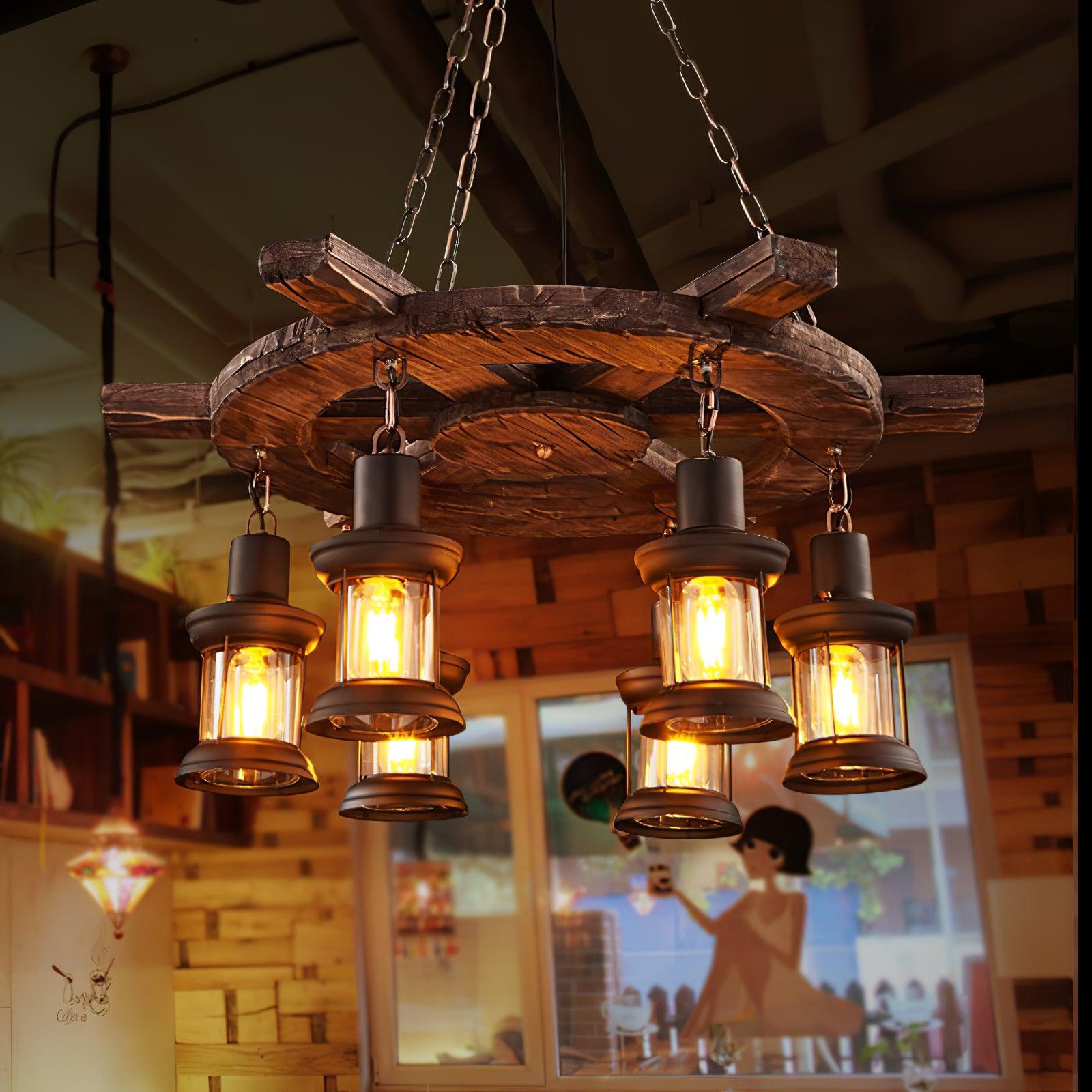 Nautical Industrial Style Wooden Chandelier