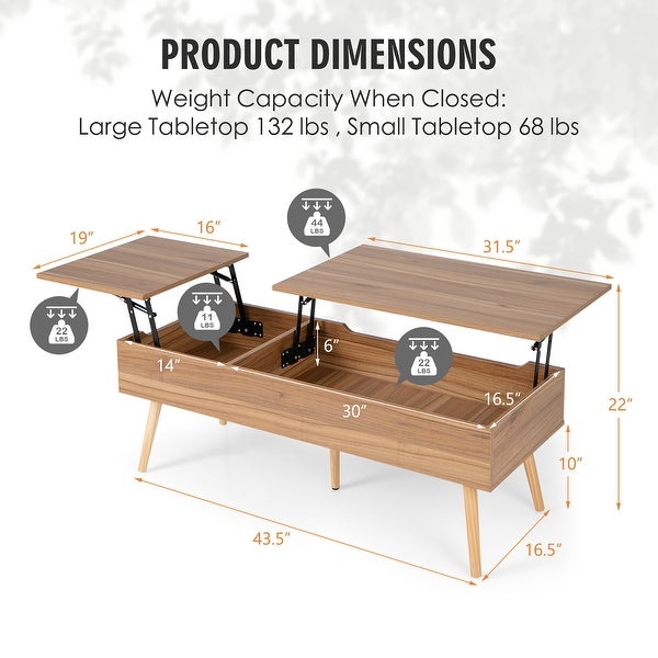 Costway 47'' Lift Top Coffee Table Central Table with Hidden - See Details