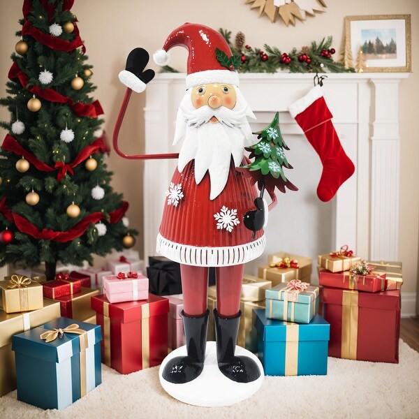 Cheerful Santa Claus Holding Tree and Waving，HighQuality Iron Construction