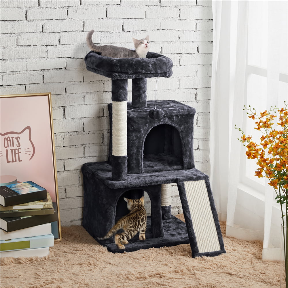 Yaheetech 36'' Cat Tree Multilevel Cat Tower with Double Condos Perches Scratching Posts， Black