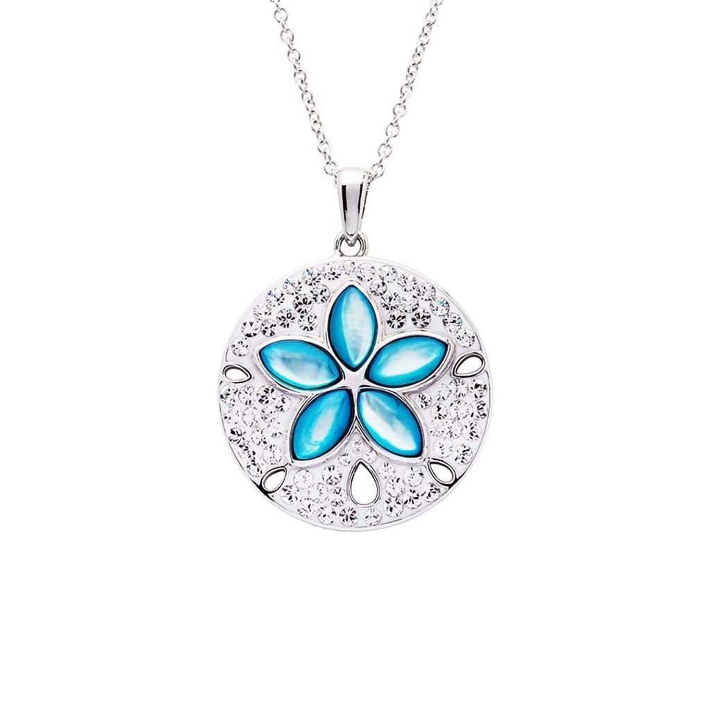 Ocean  Aqua Mother of Pearl Sand Dollar Pendant