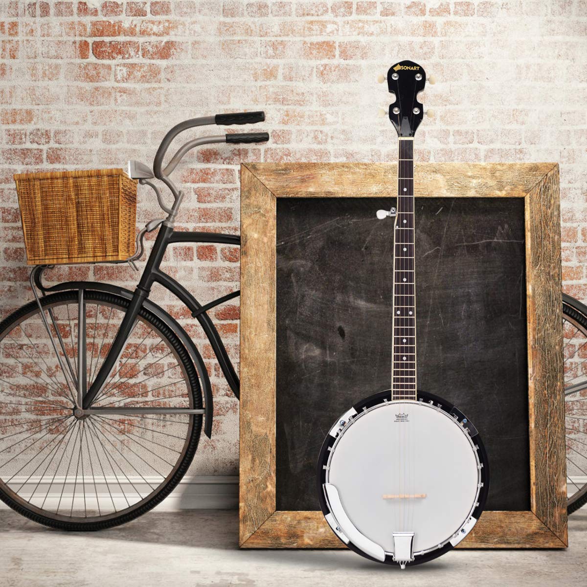 5-String Banjo 24 Bracket with Geared 5th tuner and Mid-range Closed Handle, Include 420D Oxford Cloth Bag, One Strap, Wiper, 3 Picks for Beginners