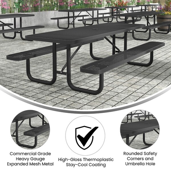 Commercial Grade Expanded Mesh Metal Outdoor Picnic Table with Anchors