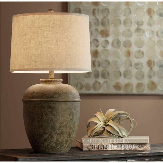 Tall Faux Mottled Stone Cream Linen Drum Shade For Bedroom Living Room Bedside Nightstand Kids