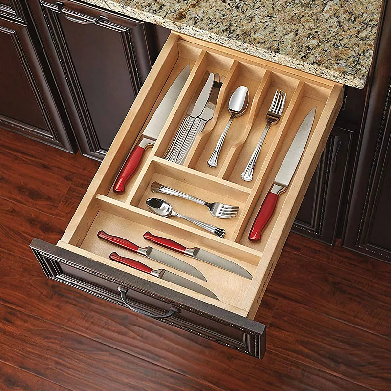 Rev-A-Shelf 7 Cutlery Compartment Tray Cabinet Insert Short， Wooden， 4WCT-1SH