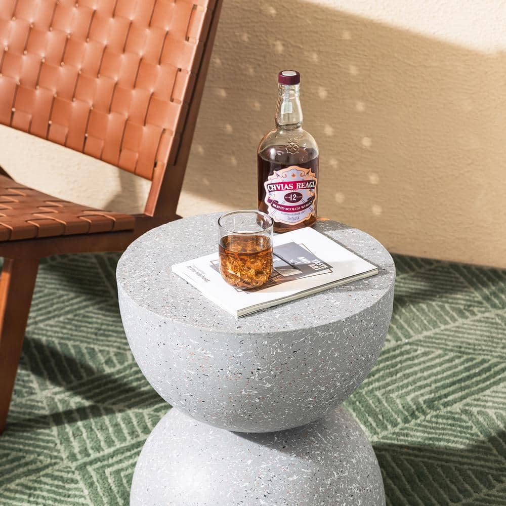 Glitzhome 17.75 in. H Multi-Functional MGO Resin Gray Terrazzo Garden Stool or Outdoor Planter Stand or Accent Table 2029500002