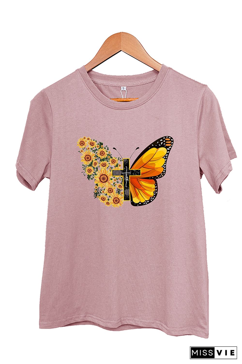 Butterfly Print Short Sleeve Graphic Tee Wholesale