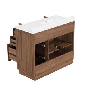 Glacier Bay Huckleberry 42 in. W x 19 in. D x 34.50 in. H Freestanding Vanity in Spiced Walnut with White Engineered Stone Top Huckleberry42SW