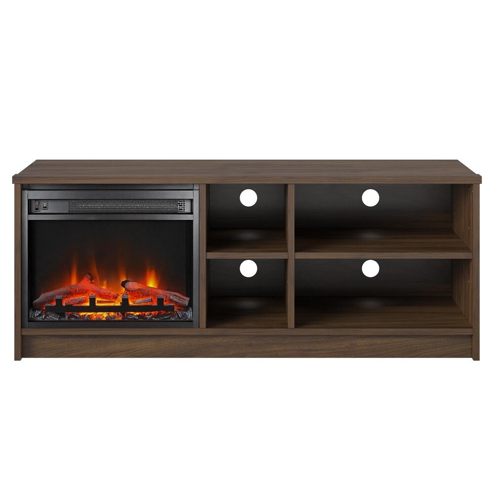 Ameriwood Home Nanton Asymmetrical 55 inch TV Stand with Electric Fireplace Insert and 4 Shelves