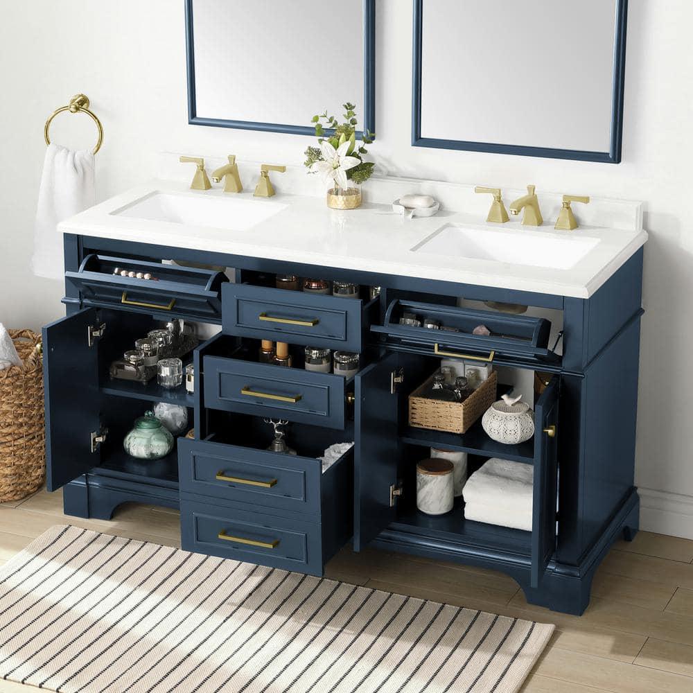 Home Decorators Collection Melpark 60 in W x 22 in D x 345 in H Bath Vanity in Grayish Blue with White Cultured Marble Top