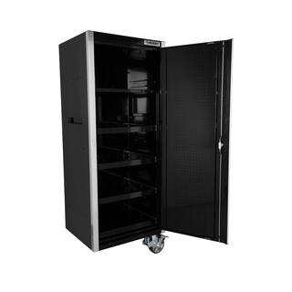 Husky 72 in. W x 245 in. D Professional Duty 20-Drawer Mobile Workbench with 2 Side Lockers and Top Hutch in Gloss Black HPROSUITE4