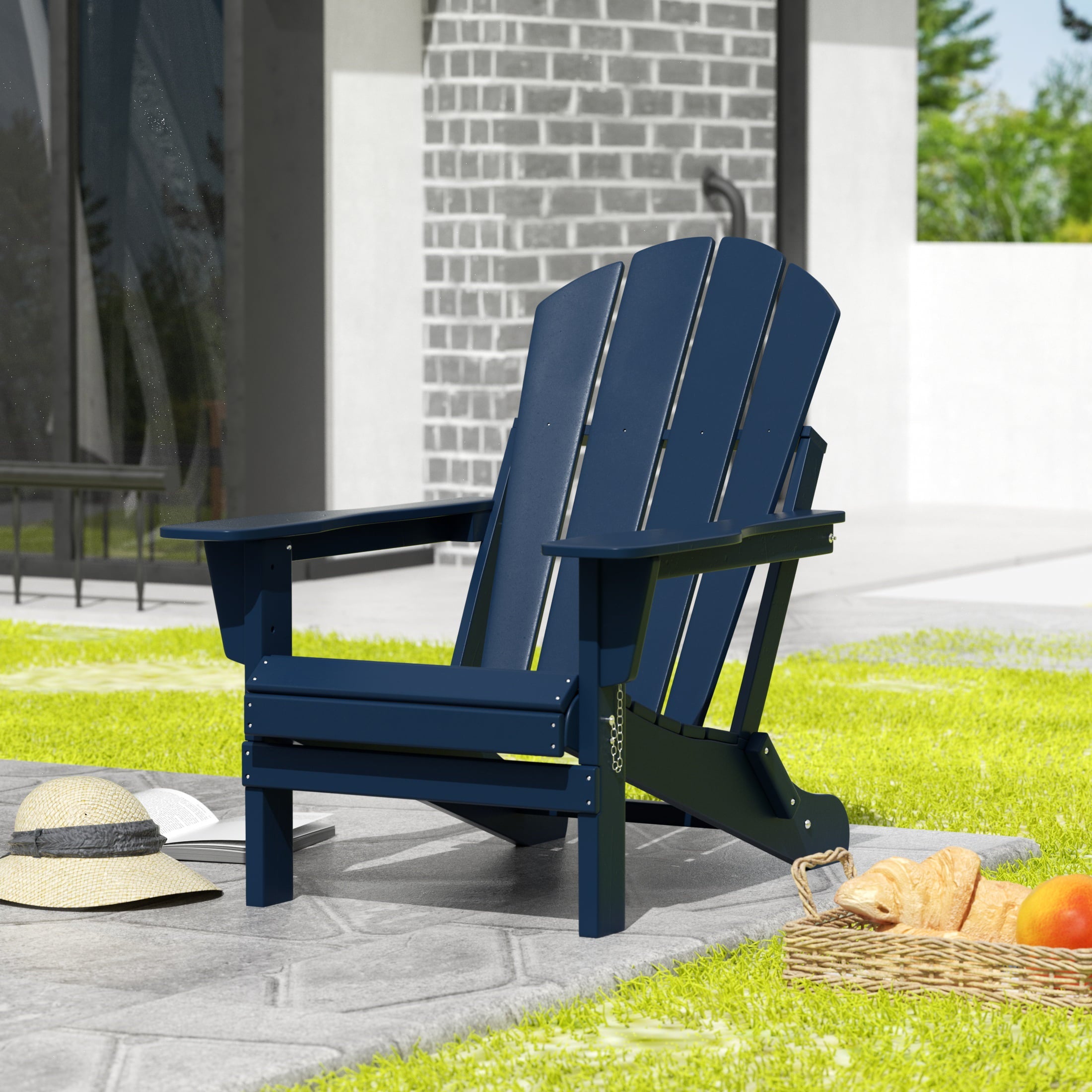 WestinTrends Outdoor Adirondack Chair, Plastic Fire Pit Chair, Weather Resistant Folding Patio Lawn Chair for Outside Deck Garden Backyard Balcony, Navy Blue