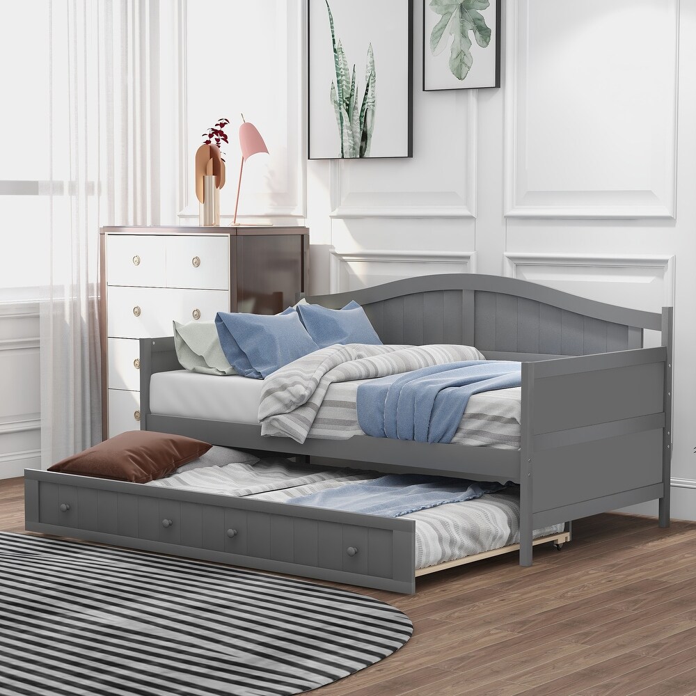 Unique Design Twin Wooden Gray Daybed with Trundle Bed  Sofa Bed and Solid Pine Legs Suitable for Bedroom and Living Room