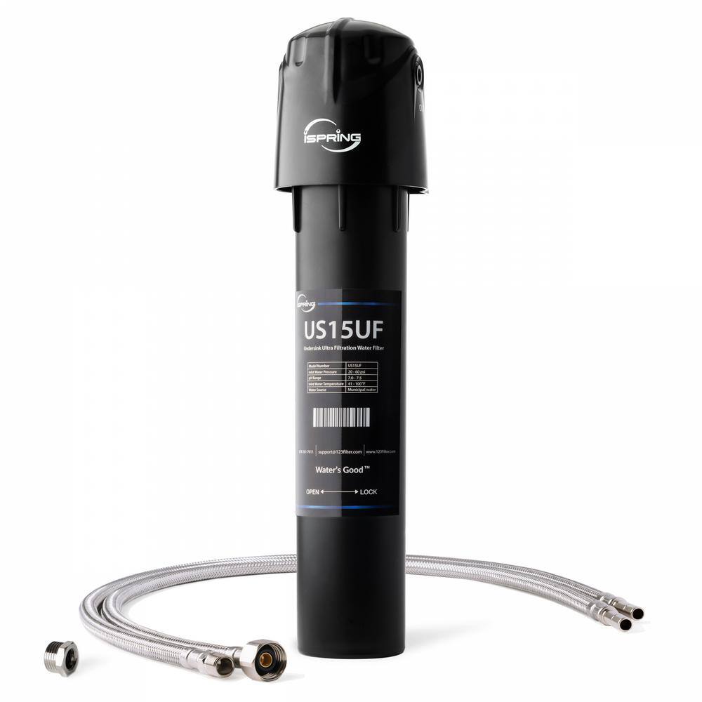 ISPRING US15UF 0.01μm Water Filter for Sink 15K Gal Capacity Leak-Free Direct Connect Under Sink Water Filter System US15UF