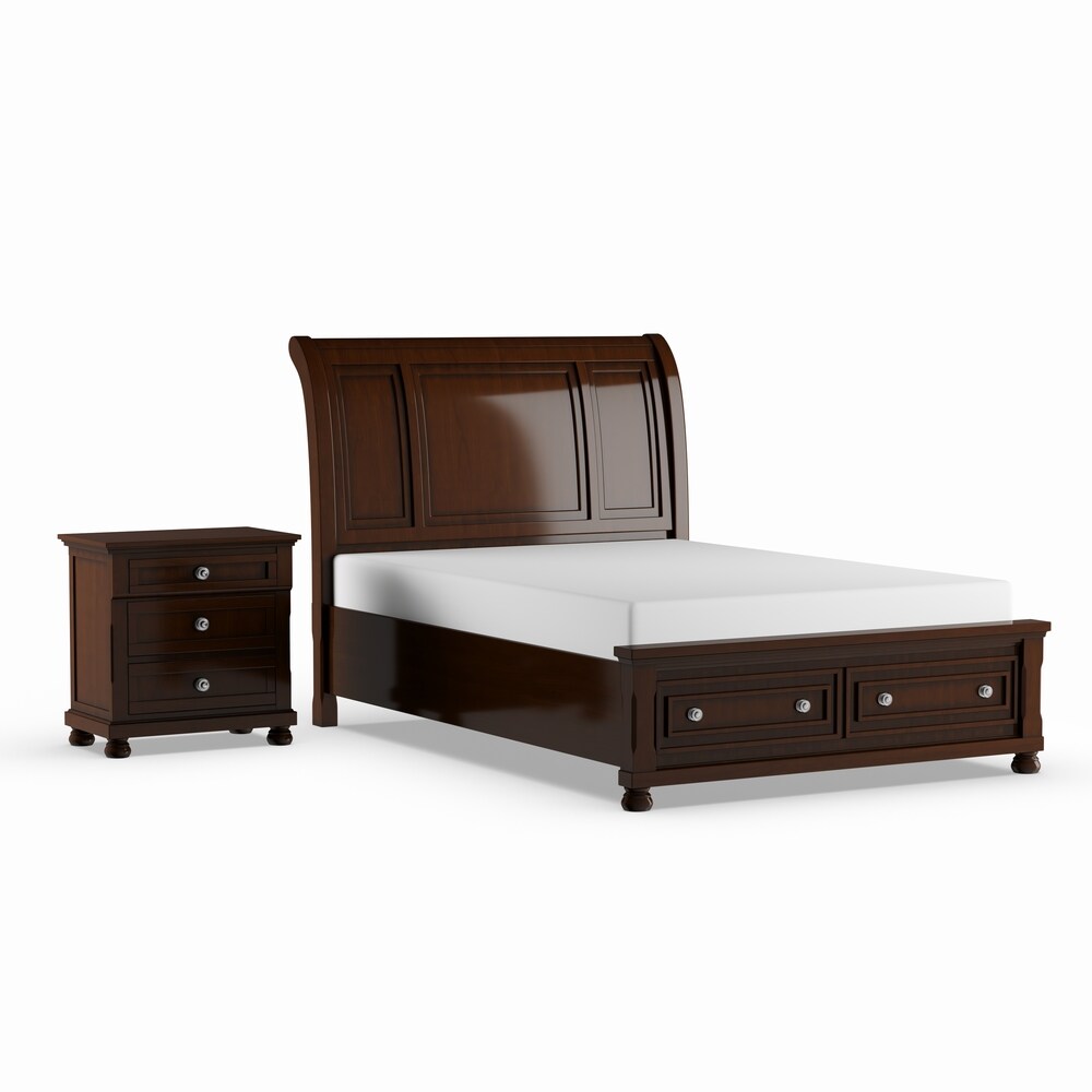 Barelle I Transitional Cherry Solid Wood Storage 2 Piece Platform Bed and Nightstand Set with USB by Furniture of America