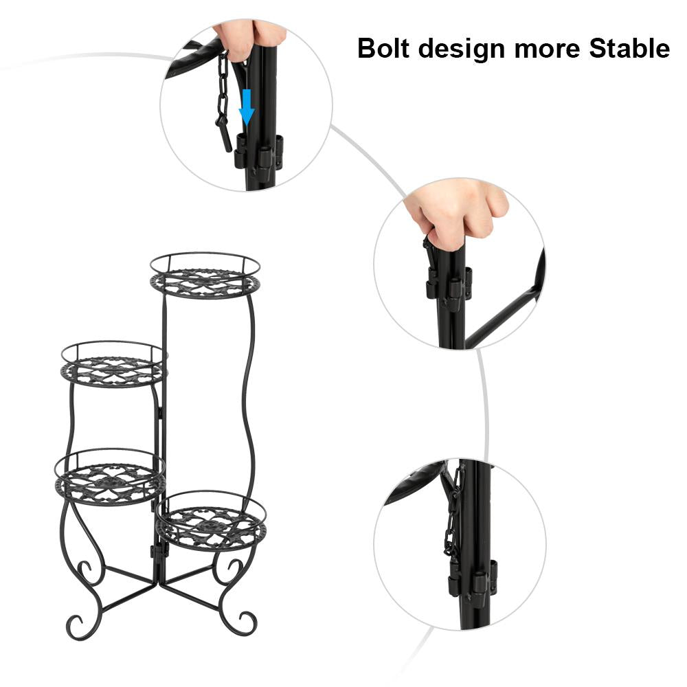 SalonMore 4-Tier Fluer-de-lis Pattern Adjustable Tray Metal Flower Pot Rack Plant Display Stand Shelf Holder Decor