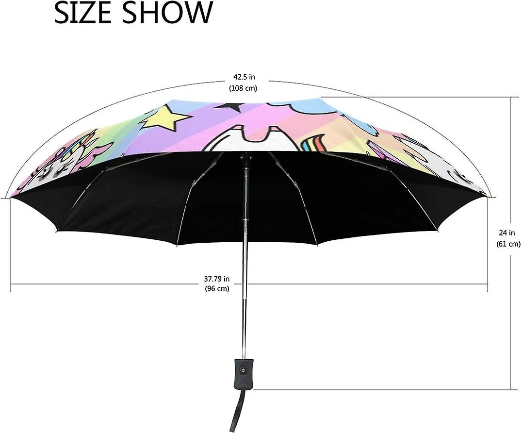 Travel Umbrella Automatic Windproof Foldable Umbrella Unicorn With Wing On Rainbow