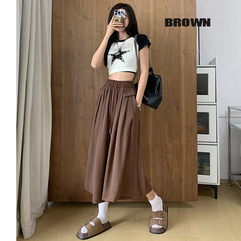 2023 Summer Thin Casual High Waist Large Size Slim Ice Silk Wide Leg  Pants