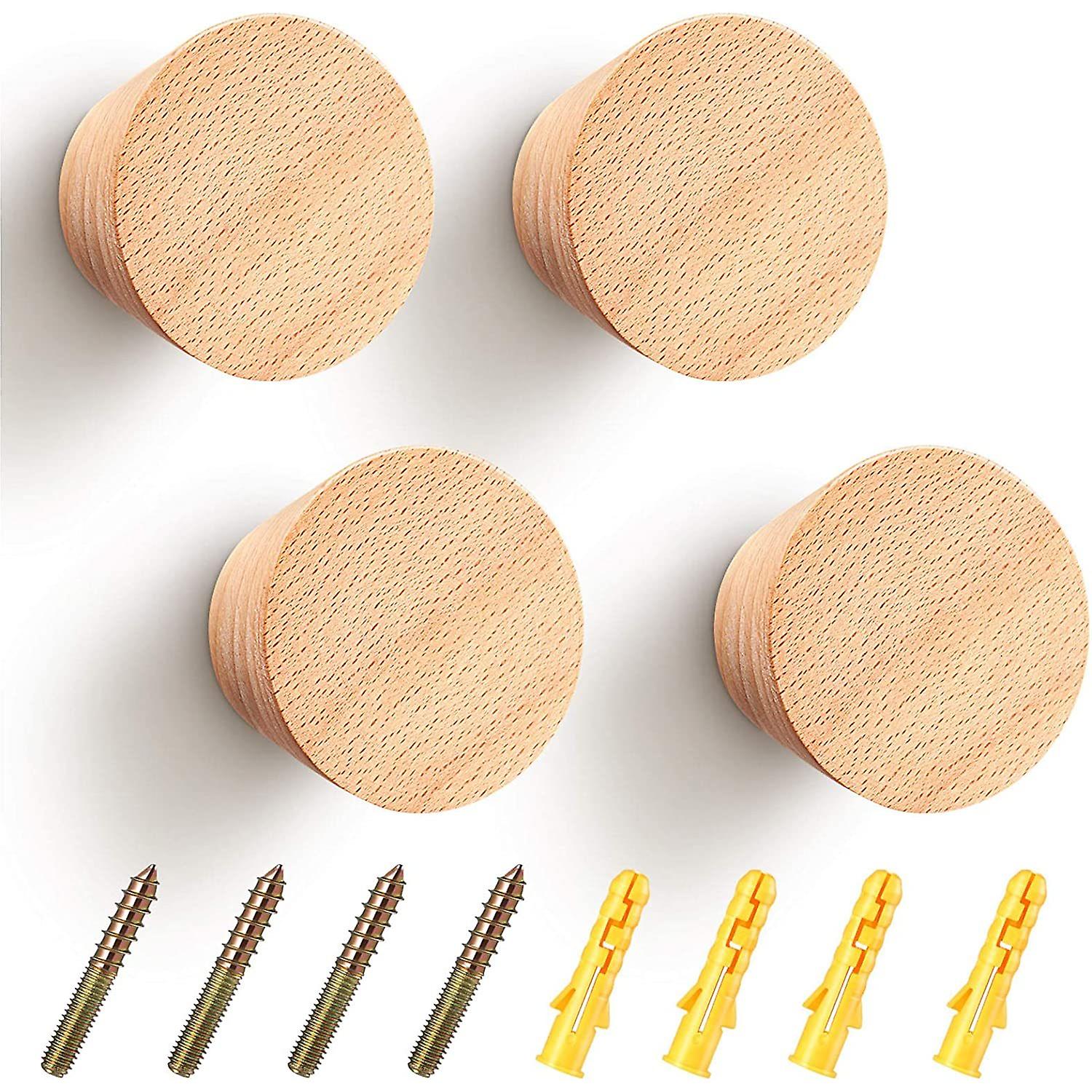 4 Packs Wooden Coat Hooks Wall Mounted Single Cone Wall Hook Rack Modern Handmade Single Coat Rack Hooks Cone Beech Wooden Craft Hat Towel Rack (yello