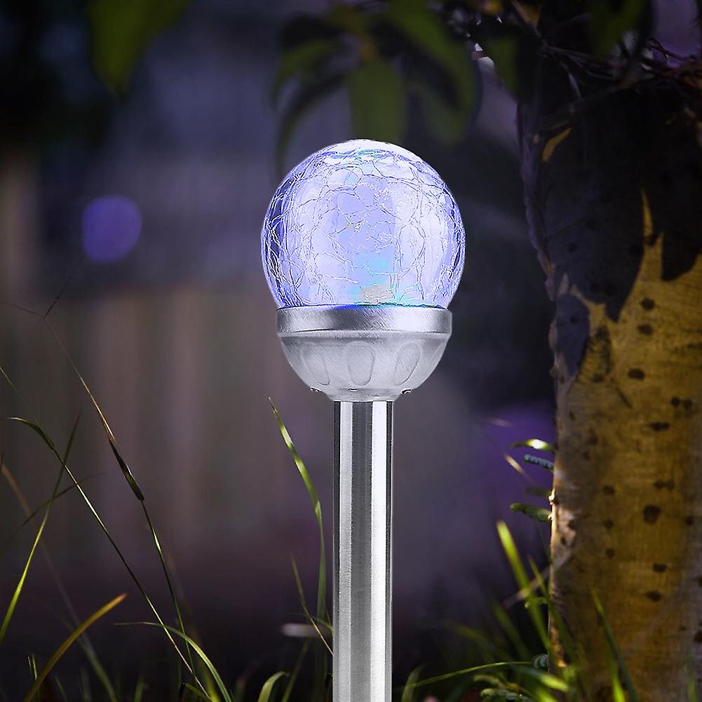 2Pcs Waterproof Led Solar Powered Garden Lamp Courtyard Stake Crackle Round Ball Lights