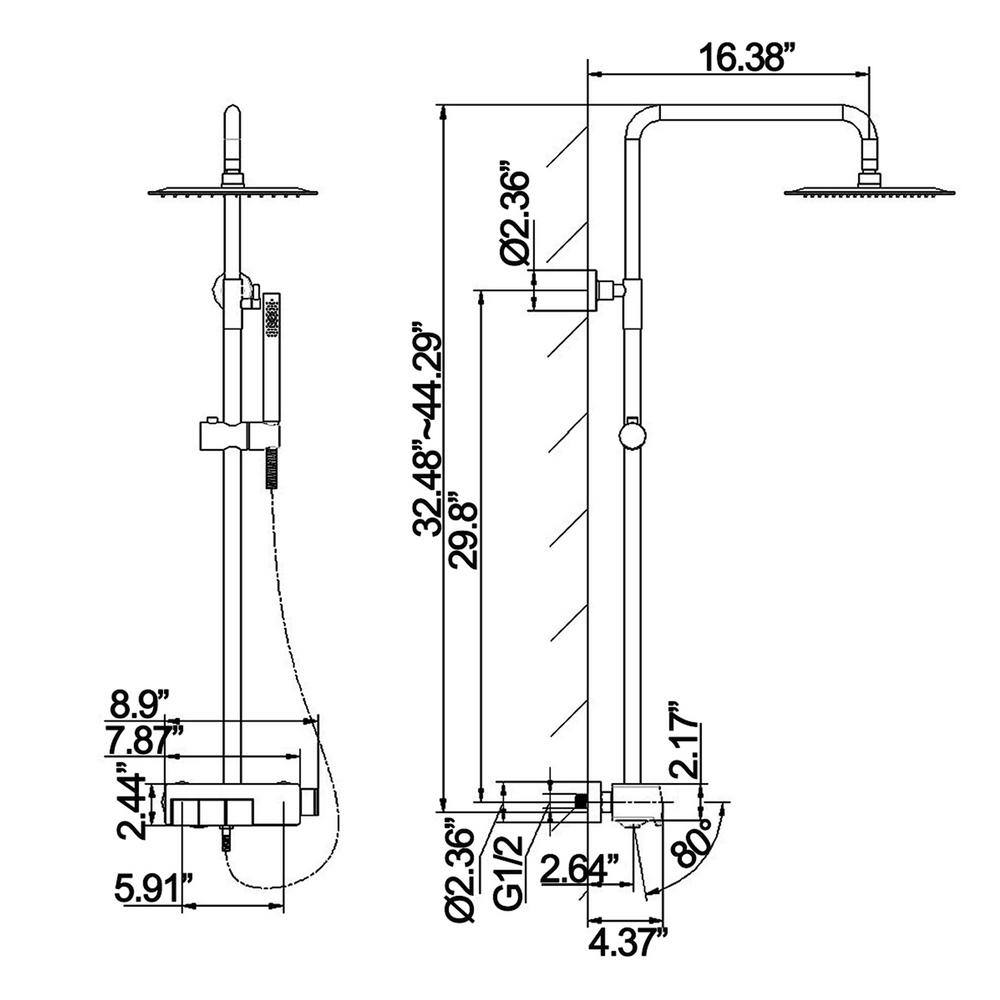 Tomfaucet 3-Spray Tub and Shower Faucet with Hand Shower in Gun Gray (Valve Included) TFB1036GR